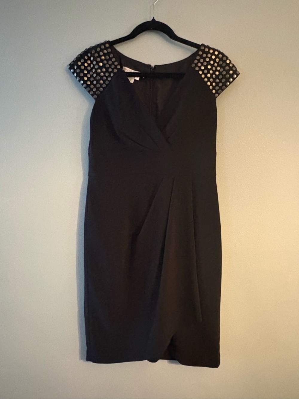 Maggy London Black Stud-Trim Cap Sleeve Sheath Dress